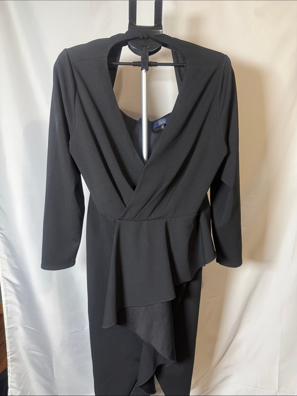 RACHEL Rachel Roy Black Long-Sleeve Draped Wrap Dress